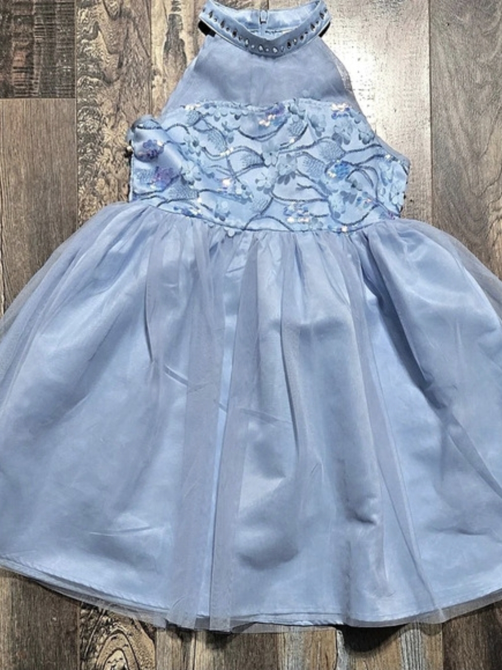 Shein Kids Blue Halter Dress Sequin Tulle Party Pageant Dress Size 9Y